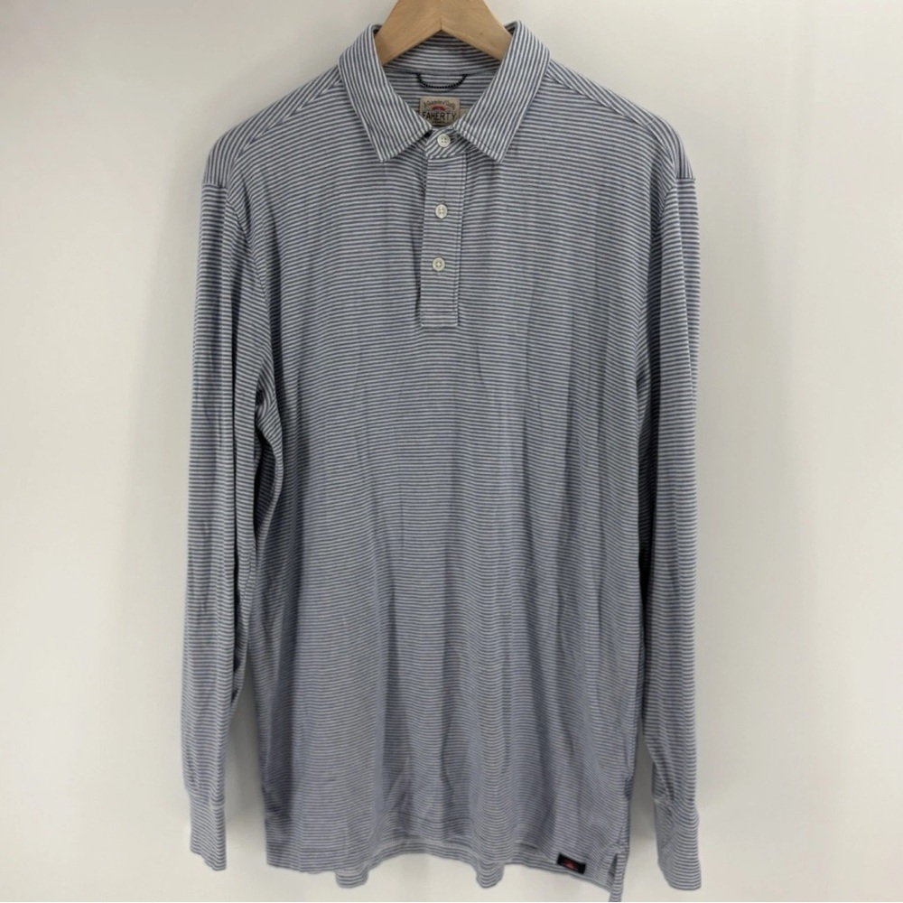 FAHERTY Movement Mens Long Sleeve Striped Polo Shirt Size L Blue